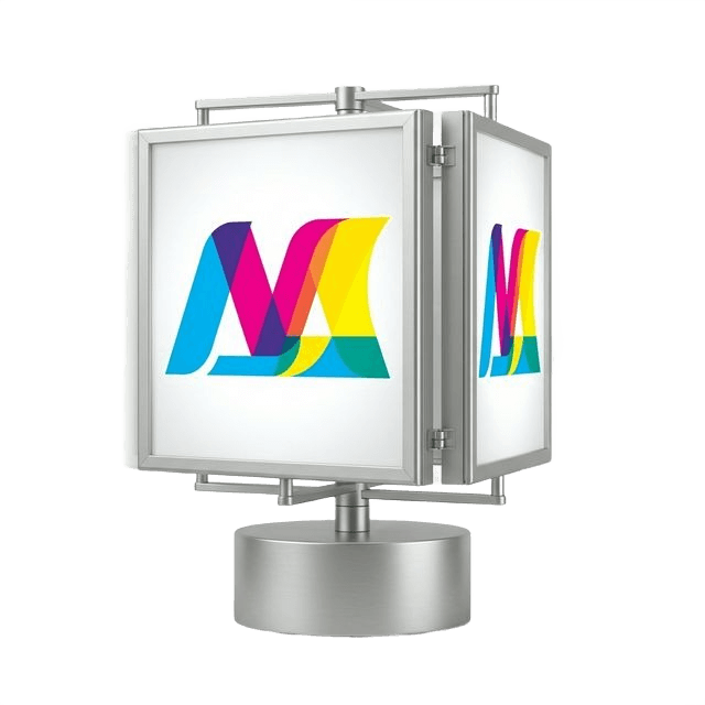 Double-sided rotating illuminated advertising stand